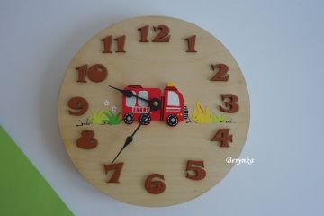 Hodiny s hasičským autem - kulaté/čtvercové