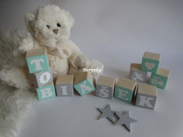 Dřevěné kostičky mátovo-šedé