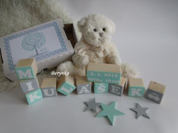 Dřevěné kostičky mátovo-šedé