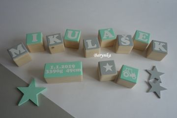 Dřevěné kostičky mátovo-šedé