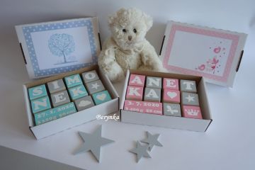 Dřevěné kostičky mátovo-šedé