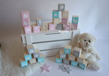 Dřevěné kostičky mátovo-šedé