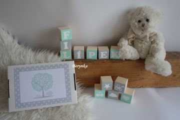 Dřevěné kostičky mátovo-šedé