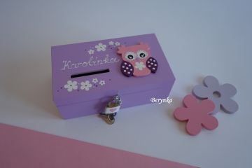 Dřevěná pokladnička se sovičkou