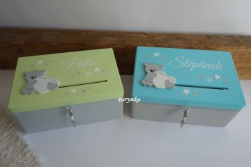 Pokladnička - bedýnka s medvídkem se srdíčkem