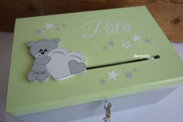 Pokladnička - bedýnka s medvídkem se srdíčkem