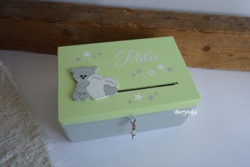 Pokladnička - bedýnka s medvídkem se srdíčkem