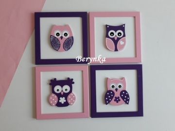 Dřevěné dekorace - tmavě fialová, růžová, bílá