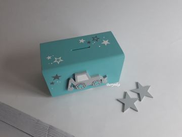 Dřevěná pokladnička s bagrem