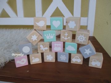 Dřevěné kostičky tyrkysovo-šedé