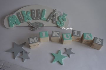 Dřevěné kostičky tyrkysovo-šedé