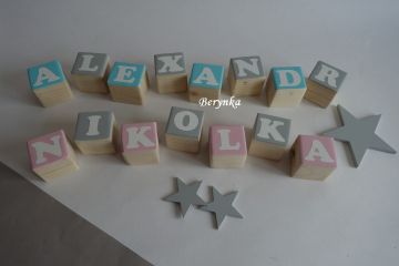 Dřevěné kostičky tyrkysovo-šedé