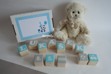 Dřevěné kostičky tyrkysovo-šedé