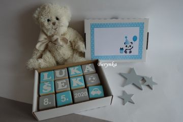 Dřevěné kostičky tyrkysovo-šedé