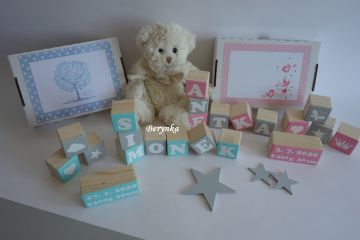 Dřevěné kostičky tyrkysovo-šedé