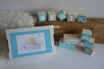 Dřevěné kostičky tyrkysovo-šedé