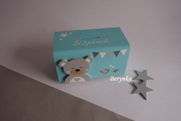 Dřevěná pokladnička v nordic stylu - s medvídkem