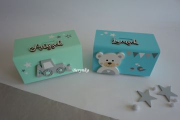 Dřevěná pokladnička v nordic stylu - s medvídkem