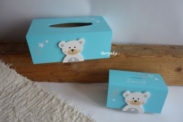 Dřevěná pokladnička v nordic stylu - s medvídkem