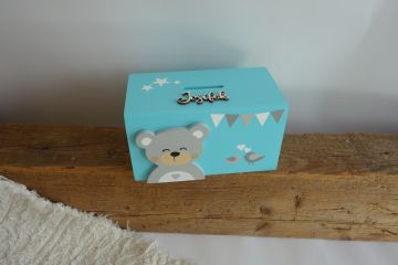 Dřevěná pokladnička v nordic stylu - s medvídkem