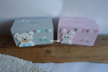 Dřevěná pokladnička v nordic stylu - s medvídkem