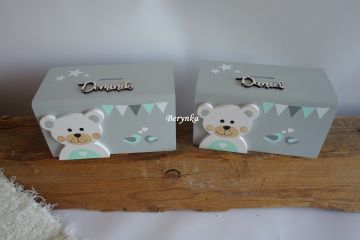 Dřevěná pokladnička v nordic stylu - s medvídkem