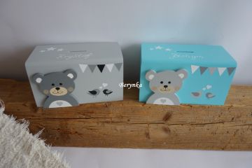 Dřevěná pokladnička v nordic stylu - s medvídkem