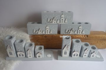 Adventní svícen stupňovitý s bílými domečky - různé barvy