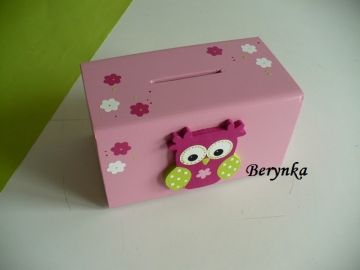 Dřevěná pokladnička se sovičkou