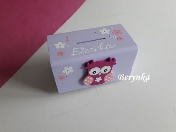 Dřevěná pokladnička se sovičkou