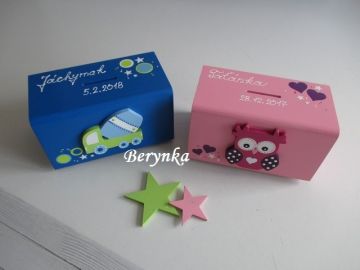 Dřevěná pokladnička se sovičkou