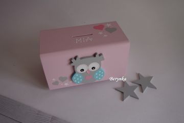 Dřevěná pokladnička se sovičkou