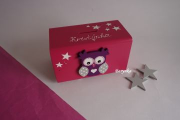 Dřevěná pokladnička se sovičkou