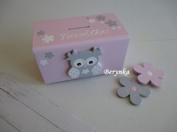 Dřevěná pokladnička se sovičkou