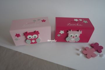 Dřevěná pokladnička se sovičkou