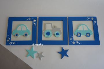 Dřevěné dekorace - tyrkysové s tmavě modrou