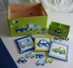 Dřevěné dekorace - modrá a zelená