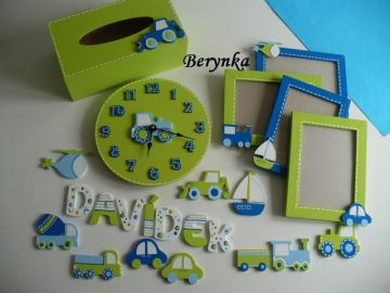 Dřevěné dekorace - modrá a zelená