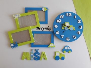 Dřevěné dekorace - modrá a zelená