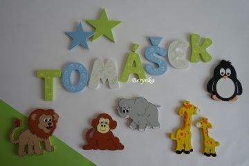 Dřevěné dekorace - modrá a zelená