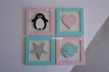 Tyrkysové s pudrově růžovou s tučňákem