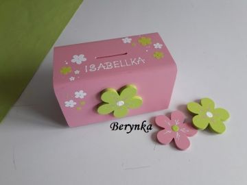 Dřevěná pokladnička s kytičkou