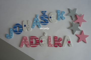 Dřevěná písmenka "proužky a puntíky"