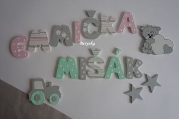 Dřevěná písmenka "proužky a puntíky"